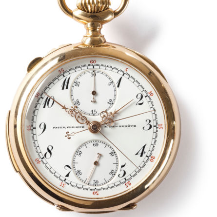 Öffentliche Führung im Uhrenmuseum Winterthur – Museum am Mittag vom 20.02.26 – «Uhren und Sport», Golduhr mit Doppelchronograph, Stunden- und Minutenzähler, Genf, 1905. Sign.: PATEK, PHILIPPE & CIE - GENÈVE, No.125330. MADE FOR S. NORDLINGER & SON, LOS ANGELES, CAL. Uhrenmuseum Winterthur