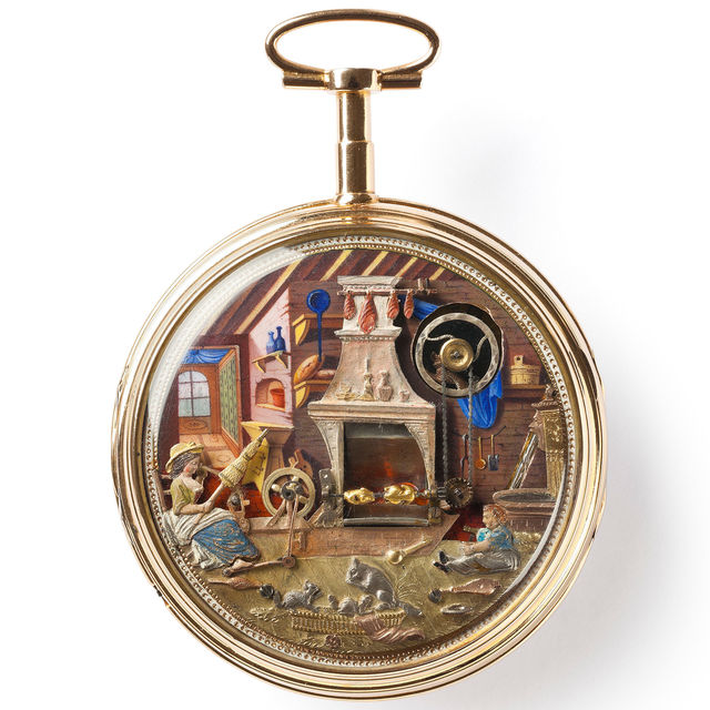Gold-Emailuhr mit Automat «Küche», Genf, um 1820