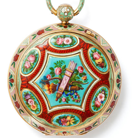 Gold-Emailuhr für den türkischen Markt, Paris, um 1795. Uhrenmuseum Winterthur, Sammlungsausstellung Oscar Schwank.